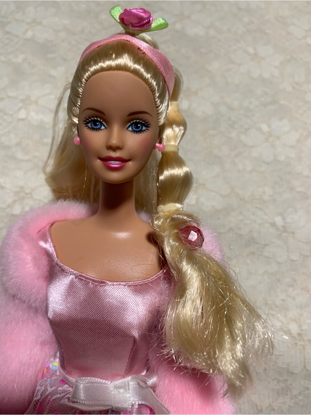 Vintage 2001 Happy Birthday Barbie Doll #54219 Mattel Pink Gown & Fur Jacket